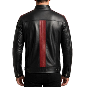 Custom Men's Genuine Leather <b>Biker</b> <b>Jacket</b> Premium Zip Up Motorcycle <b>Jacket</b> with Contrast Panel Sleeves for Streetwear and Casual - Product Image 5
