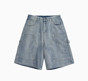 Street Style Vintage Washed Jorts Washed Denim <b>Shorts</b> Men's Retro Style Vintage <b>Old</b> Loose Straight Wide-leg <b>Shorts</b> Oversized - Product Image 3
