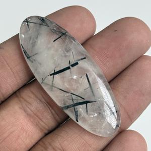 ควอตซ์รูทิเลเต็ดสีดำธรรมชาติ ทรงคาโบชอง ขัดเงา รูปไข่ คุณภาพสูง สำหรับทำเครื่องประดับ แหวน - Product Image 4