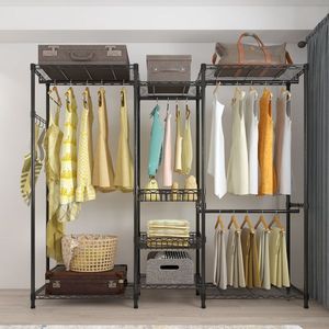 Appendiabiti in metallo resistente, portatile, per armadio domestico, con appendiabiti e cassetto in tessuto, scaffale e barre portabiti in filo metallico - Product Image 6