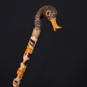 Canne de marche de luxe en bois sculpté à la main en forme de tête de canard, écologique, idéale comme cadeau de retraite - Product Image 3
