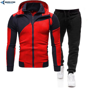Men's <b>White</b> Navy Color Blocking Hooded <b>Tracksuit</b> Full Sleeve Zipper Sweatshirt Pants Set Breathable Polyester Autumn Wear - Product Image 2