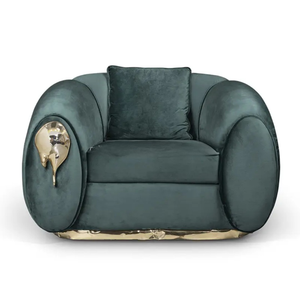 Juego de Sofás Seccionales Curvos Modernos de Lujo, Estructura de Madera de Caoba, Tapizados en Terciopelo, Muebles para Sala de Estar y Villa, Indonesia - Product Image 3