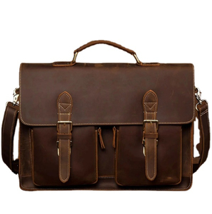 Porte-documents en cuir de vache véritable pour homme, style classique, sangle réglable, fermeture à boucle, sac de bureau, couleur unie durable - Product Image 1