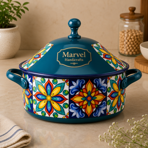 <b>Marvel</b> Handicrafts Moroccan Tile <b>Print</b> Insulated Steel Casserole Hot Pot with Lid Premium Food Warmer Serving Bowl for Dining - Product Image 1