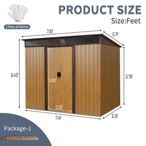 โรงเก็บของโลหะสีกาแฟกลางแจ้ง6FT x 8FT พร้อมประตูบานเลื่อนแบบล็อกได้และแผ่นใสสำหรับสนามหญ้าในสวน - Product Image 6
