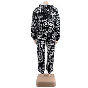 Ensemble de survêtement grande taille pour femme, haut court à capuche et pantalon long, imprimé lettres, style streetwear, tenue assortie pour l'automne - Product Image 3