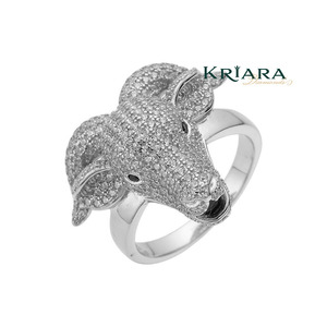 Bague Cocktail Tête de Bélier en Argent 925 Plaqué Or Jaune avec Moissanite, Sertissage Pavé, Design Animal de Luxe Unisexe - Product Image 1