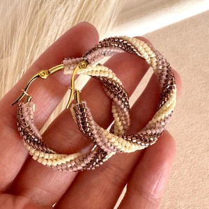 Pendientes de aro con cuentas, joyería retorcida hecha a mano, pendientes de aro bohemios elegantes, accesorios de moda para mujer, fabricación de joyas con estilo - Product Image 6