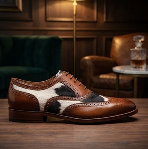 Chaussures habillées pour hommes en cuir véritable à imprimé vache, bout pointu, à lacets, respirantes, toutes saisons, semelle extérieure en cuir - Product Image 6