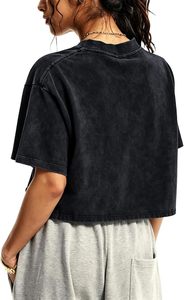 T-shirt court en maille unie décontracté à manches courtes et col rond pour femme, coupe ample, idéal pour le printemps et l'été au quotidien - Product Image 4
