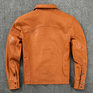 Custom Men's Genuine Cowhide Leather <b>Shirt</b> Slim Fit Vintage Fashion <b>Button</b> Down Horn <b>Button</b> <b>Half</b> Sleeve 360g Casual Formal - Product Image 2