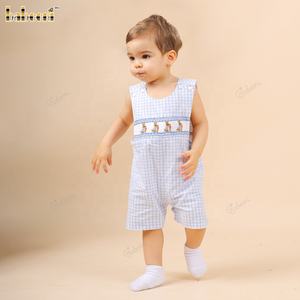 Babeeni Lapin de Pâques d'été smocké Bébé Garçons Barboteuses de luxe Spandex/Cotton OEM ODM Bouton de broderie personnalisé fait à la main - Product Image 2