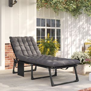 Sdraio Pieghevole Grigio Scuro con Schienale a 5 Posizioni, Cuscino e Tasca Laterale per Prendere il Sole all'Aperto - Product Image 2