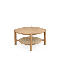 Modern Round Wood Coffee <b>Table</b> <b>With</b> Rattan <b>Shelf</b> Storage Living Room Furniture Scandinavian Design - Product Image 5