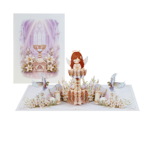 Carte de vœux 3D personnalisée avec ange, pour première communion, invitation de baptême, carte de baptême, cadeau de bénédiction religieuse - Product Image 4