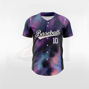 Camiseta de Béisbol Personalizada con Estampado de Galaxia Morada, Manga Corta, Cierre de Botones, Sublimada, 100% Poliéster, Unisex, Talla Adulto, Ligera - Product Image 2