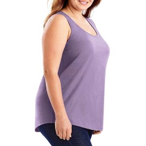 Camisetas sin mangas de punto moradas para mujer, transpirables, con cuello redondo, de algodón básico, para verano, tallas grandes, informales, de fábrica OEM - Product Image 2