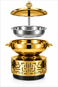 Plat de service de luxe en acier inoxydable doré au design royal, chauffe-plat de buffet avec couvercle à charnière finition miroir pour hôtels et restaurants - Product Image 3