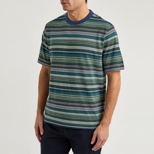 T-shirt rayé 100 % coton personnalisé pour hommes, haute qualité, coupe ample, col montant, court, vierge, imprimable, 220 g/m², pour fabricants de vêtements - Product Image 1