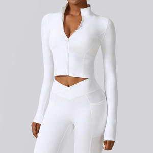 Women's <b>Cropped</b> Stand Collar Yoga Jacket Slim Fit Workout <b>Zip</b> <b>Up</b> with Windproof Panels Breathable Running Cover for Outdoor - Product Image 6