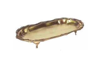 Bandeja redonda antigua de metal, cobre, latón, vanity, bandeja de servicio de acero inoxidable - Product Image 1