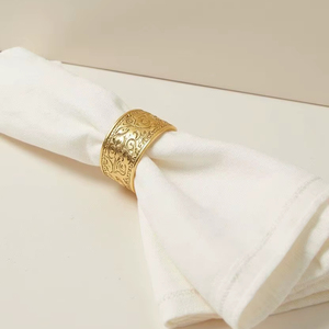 Ronds de serviette élégants en or gaufré à motifs floraux, décoration sophistiquée pour table à manger, porte-serviettes en or métallique gravé de style vintage - Product Image 1