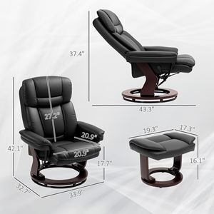 PU Leather Swivel Recliner Chair Ottoman Manual Electric Feature Sponge-Filled Chair <b>Footrest</b> for Living Room Bedroom-Black - Product Image 3
