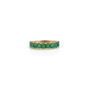 Women's Simple Design 100% Natural Gemstone Emerald Half Eternity Band Ring Stackable K14 <b>Original</b> Yellow Gold Everyday Jewelry - Product Image 1