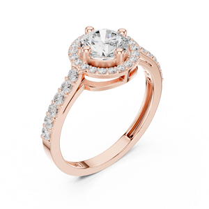 Anillo de Diamantes con Halo de Oro Rosa de 18 Quilates y Banda Pavé, Corte Redondo, Anillo de Compromiso, Joyería Nupcial de Lujo - Product Image 1