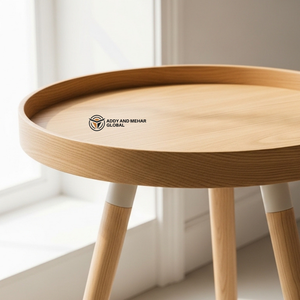 Modern Round Wooden Side <b>Table</b> with Tray <b>Top</b> Nordic Style Accent Stool Premium <b>Solid</b> <b>Wood</b> Tripod Pedestal for Home Decor - Product Image 6