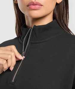Chándal con Capucha para Mujer, Color Negro, Manga Larga, Cierre de Cremallera de un Cuarto, Ropa Casual de Otoño, Corte Regular, con Bolsillos Laterales - Product Image 5