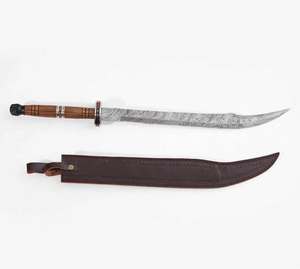 Cuchillo artístico de acero de Damasco forjado a mano personalizado, grado DIY, con opción OEM, mango de madera tallada, funda de cuero, pieza ornamental de exhibición - Product Image 2