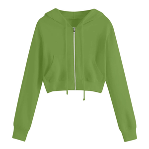 Sudadera corta con cremallera para mujer, color verde, de punto, de manga larga, informal, lisa. - Product Image 1
