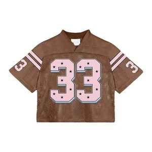 เสื้อฟุตบอลตาข่ายสีน้ำตาลสำหรับผู้หญิง พิมพ์ลายหมายเลข 33 สีชมพู แบบระบายอากาศได้ดี ทรงปกติ แขนสั้น สำหรับผู้ใหญ่ - Product Image 1