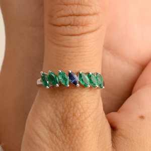 14K Solid Gold Men's Marquise Emerald Sapphire Birthstone <b>Ring</b> <b>Resizable</b> Micro Insert - Product Image 1