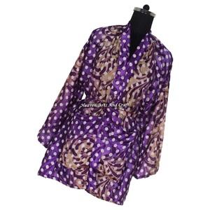 KS002 2026 Robe Kimono Courte Vintage en Soie Imprimé Floral, Cache-maillot de Plage Long, Robe Maxi Indienne Ethnique, Peignoir de Bain - Product Image 6