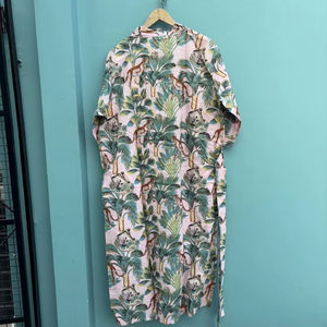 Robe Kimono en Coton Imprimé au Bloc, Peignoir, Vêtement de Nuit d'Été pour Demoiselle d'Honneur, Taille Unique, Tenue Décontractée - Product Image 1
