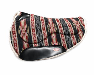 Premium All-Purpose Leather Saddle Pad <b>Red</b> Black Patterned Fur Lining Cotton Shell for Riding - Product Image 4
