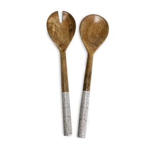 Juego de servidores de ensalada de diseño premium con mango de madera natural y estampado en esmalte, cubiertos para servir ensalada a precio de fábrica. - Product Image 1