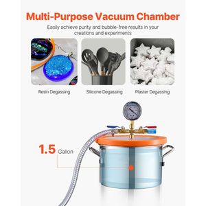 Camera a Vuoto Monostadio da 1,5 Galloni con Pompa da 3,5 CFM, Kit con Vaso a Pressione in Acciaio Inossidabile per Degassaggio, Durevole ed Efficiente - Product Image 5