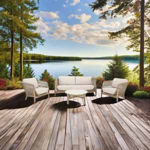 Ensemble de salle à manger de jardin de style européen pour villa, mobilier d'extérieur 5 places, confortable, écologique, durable, en panneaux de bois, pour salon - Product Image 1