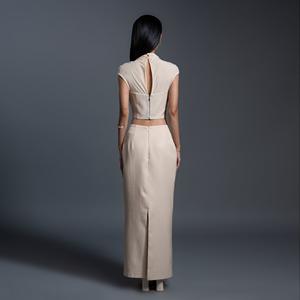 Women's <b>Skirts</b> Cotton Blended Beige Woven Minimal Pencil <b>Skirt</b> Beige Minimalist Straight-cut <b>Skirt</b> ODM OEM - Product Image 3