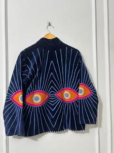 Blouson bomber en velours tricoté brodé Suzani rose, respirant, écologique, style hippie vintage, chaud pour l'hiver, motif floral, cadeau - Product Image 4