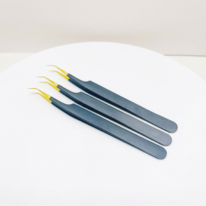 Kit de Pinzas para Extensión de Pestañas con Punta de Plasma Dorada, Punta Angular Fina, Herramientas para Pestañas de Volumen Clásico y Aplicaciones Profesionales en Salón - Product Image 1