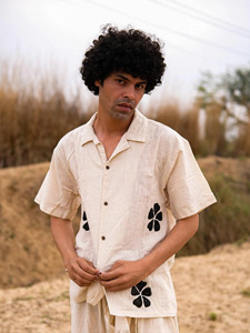 Chemise pour homme en coton Khadi tissé à la main, col cubain, écologique, respirante, haut d'été confortable, manches courtes - Product Image 3