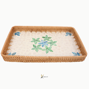 Bandeja de Servir Rectangular de Madera con Incrustaciones de Madreperla y Mimbre, Diseño Elegante, Personalizable OEM/ODM, Decoración Duradera para el Hogar, Regalo de Inauguración - Product Image 5