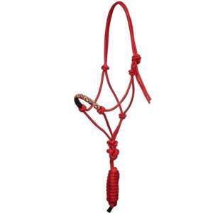 Cuerda de Entrenamiento Profesional Roja, Cabezal de Caballo Trenzado a Mano, Brida de 4 Hilos, Nudo de Fiador para Establos, Lazo para Caballo, Equipo Práctico y Duradero - Product Image 1