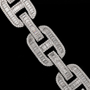 Rhodium Plated Zinc Alloy Miami Chain Necklace Baguette Diamond Channel Setting Unisex Party Jewelry Link Chain Style - Product Image 4