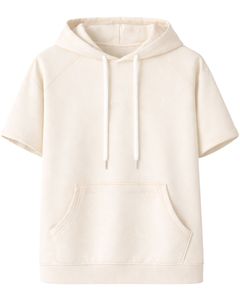 Haut à capuche blanc à manches courtes pour homme, pull décontracté, t-shirt léger d'été, streetwear, mélange de coton, avec poche kangourou - Product Image 1